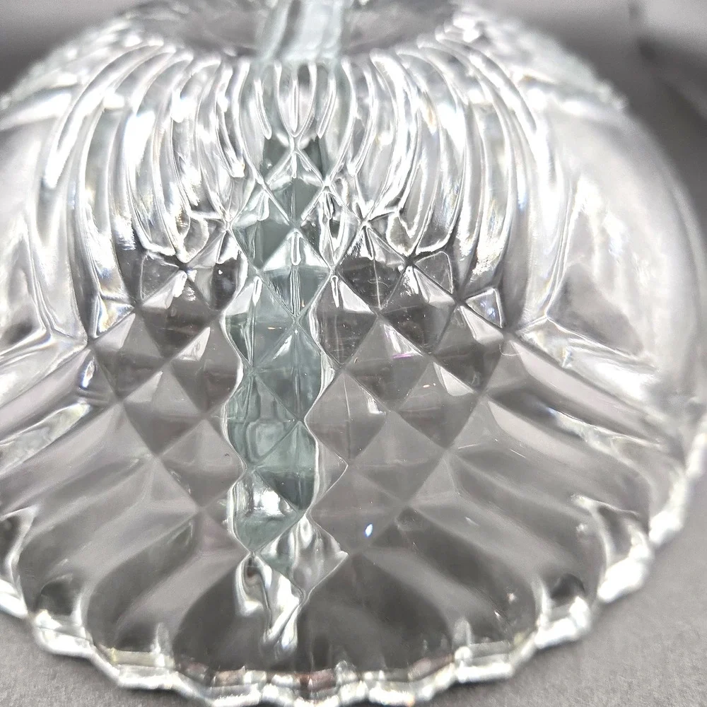 Vintage Clear Glass Oval Divided Relish Candy or Nut Dish Scalloped Ribbed Swirl